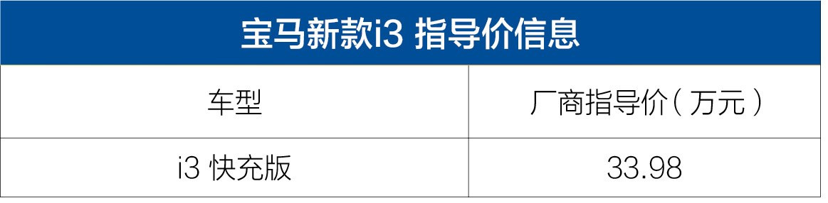 宝马新款i3快充版正式上市 售33.98万元 续航提升